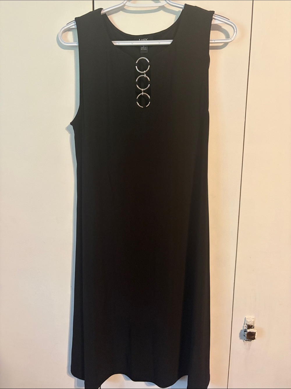 MSK Black Sleeveless Midi Dress with Silver Ring Accents